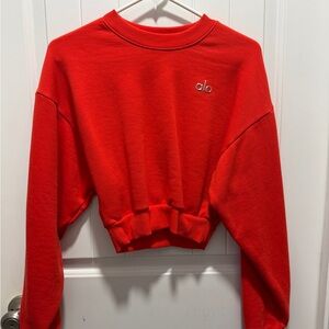 ALO Yoga Red Cropped Crewneck Sweatshirt
